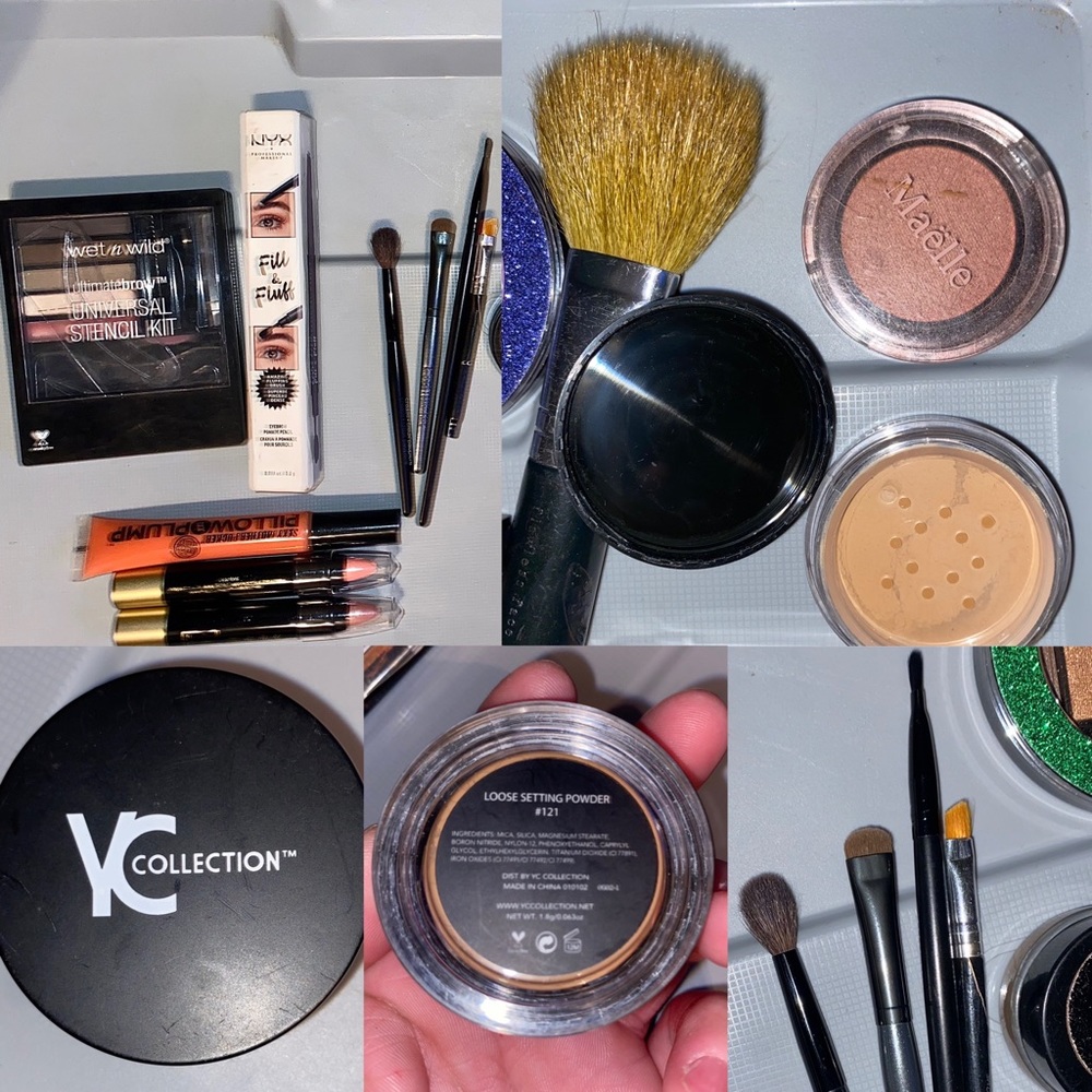 Quality Makeup and Brush Lot! Powder,blush,lip color (3),brushes(5),eyebrow(2)